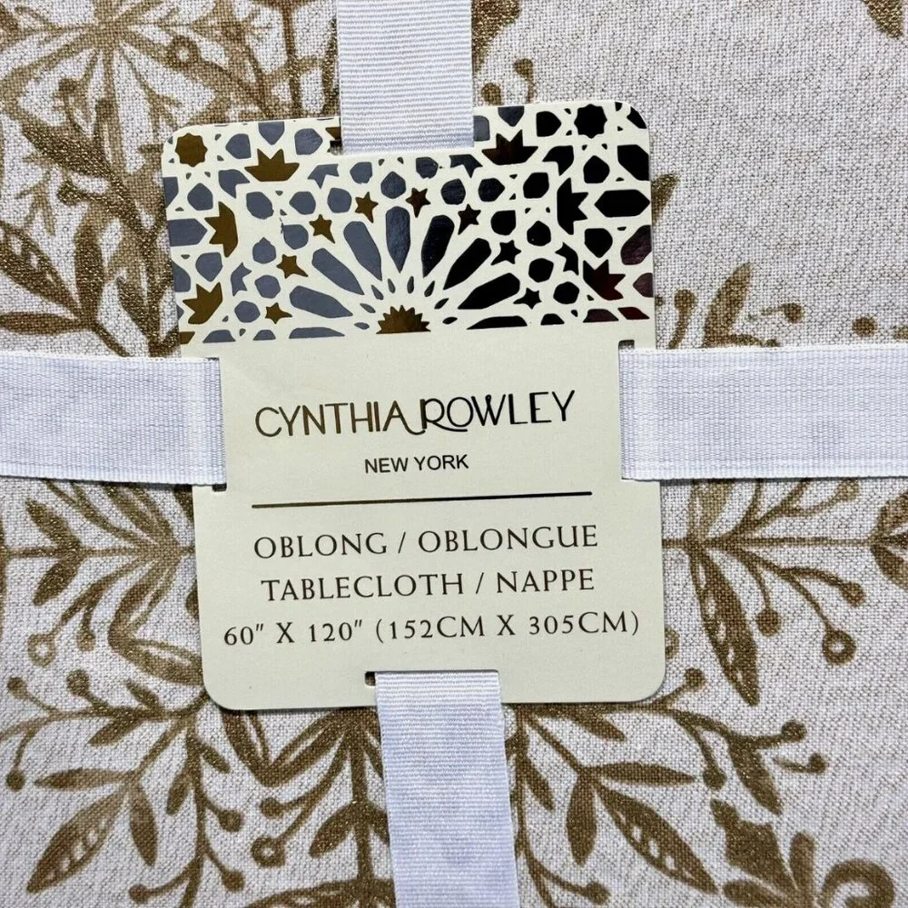 Cynthia Rowley Ornate Gold Snowflake Tablecloth 60x120 Sparkle Christmas Holiday